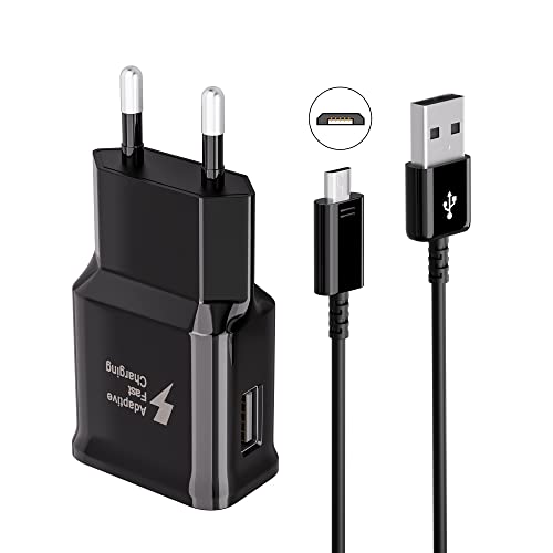 Kit Cargador Adaptativo de Carga Rápida Compatible con Samsung Galaxy S7 Edge S6 Edge S4 S3 A6 J7 J6 J5 J3 Note5/4/2 Tab S Tab S2, AFC USB 2.0 Enchufe Cargador Rápido y Cable Micro USB 1.5m