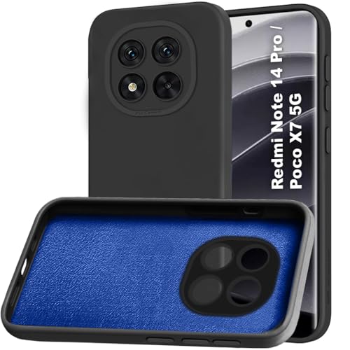 Image of TheGiftKart Liquid Silicon Back Cover Case for Mi Redmi Note 14 Pro /Poco X7 5G | Stylish Camera Protection Module | Micro-Fibre Lining Inside | Shockproof Back Cover Case (Silicone, Black)