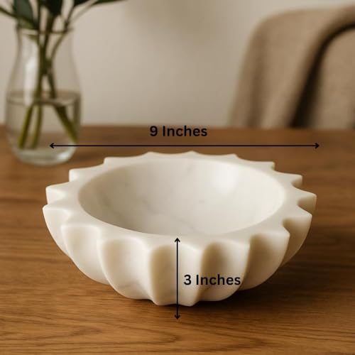 Image of SWADESHI BLESSINGS Handcrafted Marble Socket Urli Bowl for Home Decor | Traditional Decorative Bowl for Floating Flowers, Potpourri & Festive Decor Items | Pooja Decoration | Wedding /Return Gifts, 9 inch