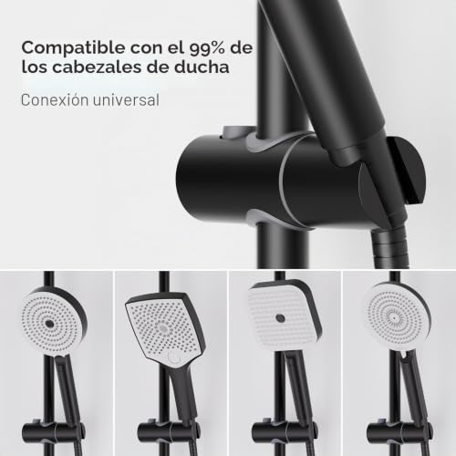 Miniatura 6 de Auralum Barra De Ducha 65cm De Acero Inoxidable, Columna Sin Grifo Con Soporte De Alcachofa Ducha 360 Giratorio Ajustable, Compatible Con Agujeros Existentes De Montaje Negro