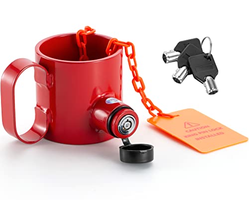 BOYISEN 5th Wheel King Pin Lock Solid Steel Anti Theft for RVs, Container Trailers and Campers with Handles Warning Tag 3 Keys Red