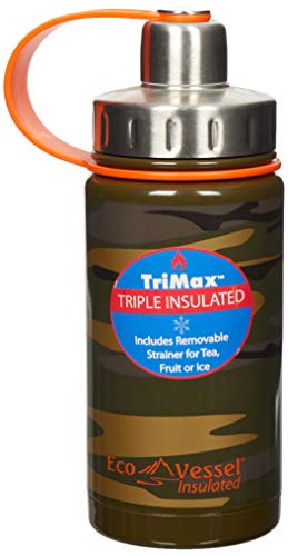 Eco Vessel Twist Kids Insulated Stainless Steel Water Bottle with Dual Opening Top and Tea/Fruit/Ice Strainer/Vacuum Insulated, Camouflage, 13 oz.