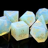 Picture of Haxtec Opal Gemstone DND Dice Set with Dice Case Precious Gemstone Dice Set for Dungeons and Dragons TTRPG Gifts for Dungeons Masters