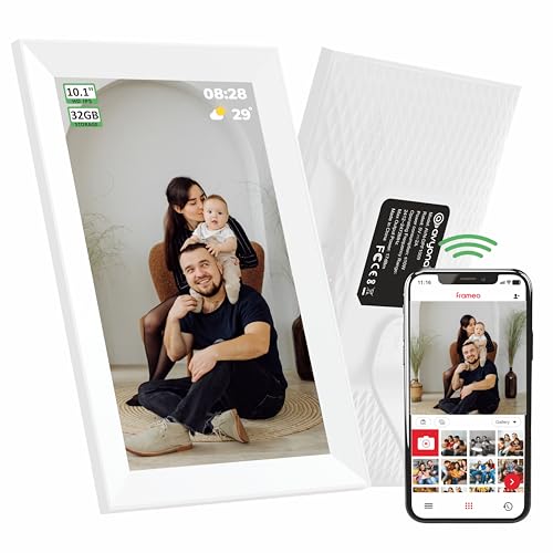 Image of Avyona 10.1 Inch WiFi Digital Picture Frame with Touchscreen | Share Photos & Videos Anywhere Using Frameo | HD Display, Built-in 32GB Memory, Smart Orientation | Modern Gift for Home - Frost White