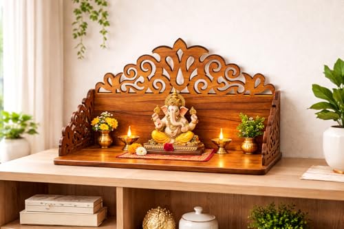 Image of Wooden Mandir for Home | Pooja Mandir for Home & Office | Wooden Puja Ghar Stand for Prayer Room | Small Devghar Temple for Living Room Decor & Daily Worship