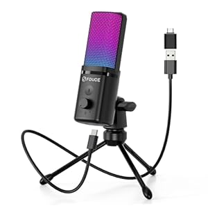 FDUCE Gaming USB Microphone for PC,RGB Condenser Computer Mic with Tripod Stand,Quick Mute,Gain Control,Cardioid Mic for Streaming, Podcast, Twitch, YouTube, PC, Computer, PS5, (M160)