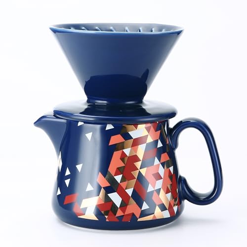 Image of Pour Over Coffee Maker, Ceramic Coffee dripper with 100 pcs Paper Filter, Ceramic coffee Server with Lid, 15.5oz /450 ml, Suitable for 1-2 people (Blue)