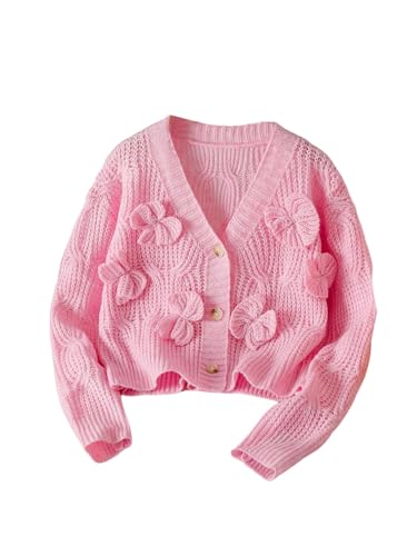 SOLY HUX Girl's Cute Bow Cardigan Sweater Button Down V Neck Long Sleeve Knit Cardigans