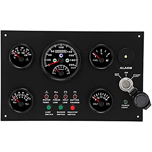 Harpra FIT For Engines Caravans Yachts Fishing Boats Marine Instrument Panel, with Red Backlit and Steering Indicator Oil Level Water Temperature Oil Pressure Voltage Display