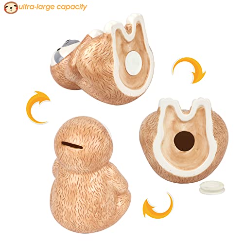 Winsterch Piggy Bank For Boys And Girls,Sloth Ceramic Piggy Bank Money Box Toy,Coin Bank Birthday Gifts For Kids,7.87 X 5.9 Inches #TOP4