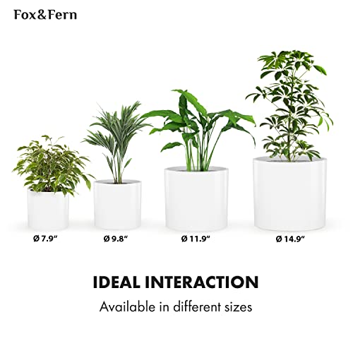 Fox & Fern Planter, Plant Pots Indoor, 12 Inch Planters For Indoor Plants, White Pots For Indoor Plants - Fits Mid Century Modern Plant Stand - Drainage - Fiberstone - Glossy White - 12 Inch Plant Pot #TOP5