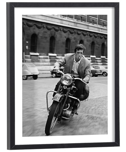 Tableau Jean Paul Belmondo Moto 30x40 encadre bois noir qualite superieure
