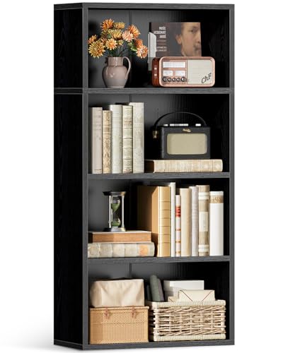 Casaottima 4-Tier Open Bookshelf and Bookcase, Floor Standing Display Storage Shelves for Living Room, Tall Book Shelf for Bedroom, Home Office, Dining Room, Black