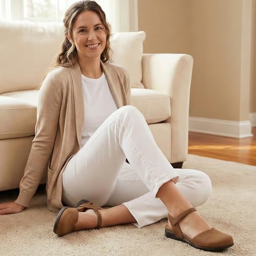 Image of Athlefit Women's Closed Toe Sandals Comfort Cork Footbed Arch Support Flat Sandals