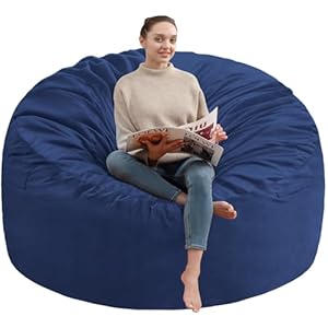 5Ft Giant Bean Bag Chair, Memory Foam Filling Bean Bag Chairs with Velvet Cover, Removable and Machine Washable Cover, Bean Bag Chair for Adult – Dark Blue