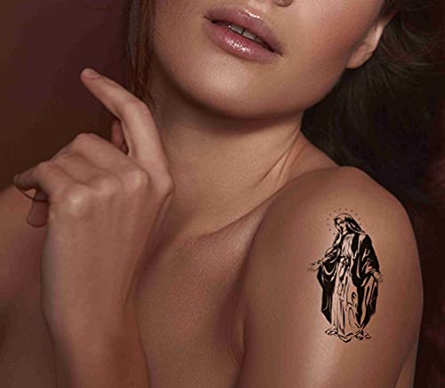 Dopetattoo 6 Sheets Temporary Tattoos Virgen Mary Praying Hands Cross Temporary Tattoo Neck Arm Chest For Women Men Adults #TOP2