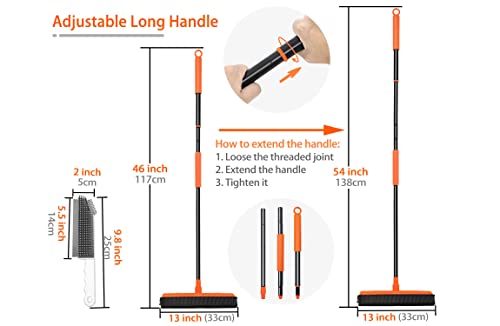Jehonn Rubber Broom Carpet Rake For Pet Hair Remover, Fur Removal With Squeegee, Portable Detailing Brush Brush, 54 Inches Telescopic Long Handle For Fluff Carpet #TOP5