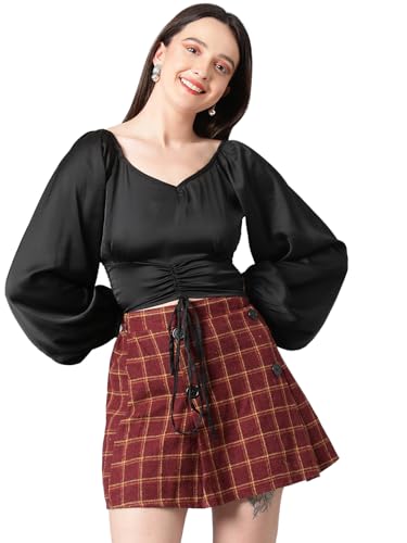 Image of KOTTY Womens Satin Full Sleeves Solid Regular Fit Top