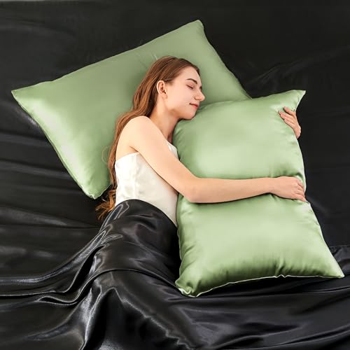 Image of INFIIXSO Silk Pillow Cases 2 Pack Standard Size, Ultra Smooth & Soft Mulberry Silk Pillow Case for Hair and Skin, Breathable Cooling Silk Pillowcase with Hidden Zipper (Sage Green, 20x26 Inches)