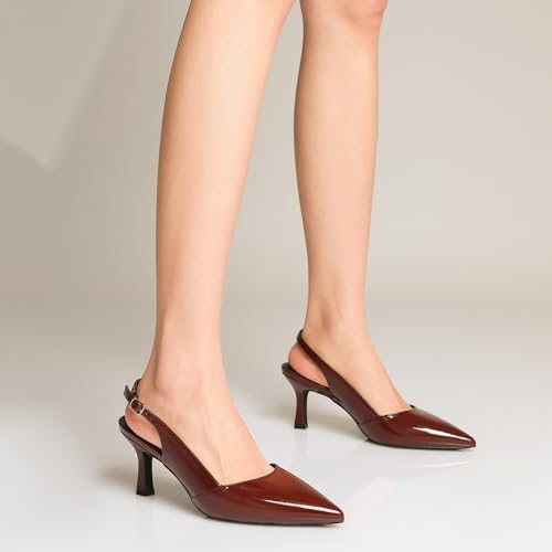 Image of Mostrin Kitten Heels for Women Slingback Pointed Closed Toe Heels Women's Pumps Shoes for Wedding, Party, Commuting