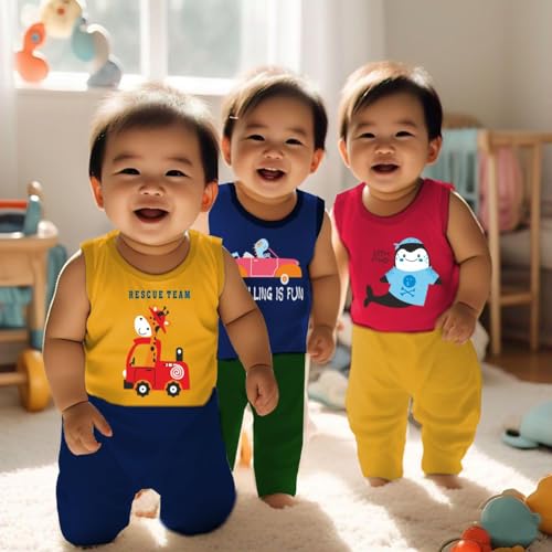Image of Toddylon Baby Clothes Cotton Clothing Set | Sleeveless T-Shirt & Pyjama Pant | Regular Fit Baby Boys & Girls Clothing Set | Kids Gift Combo