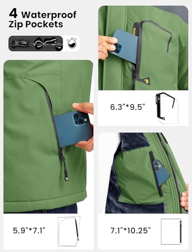 Image of TBMPOY Men's Winter Jackets Skiing Waterproof Snow Thick Fleece Lined Hooded Utility Cold Weather Warm Outdoor Ice Work