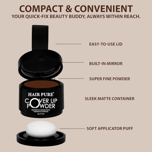 Image of Hair Pure Cover-Up Hair Powder | Instantly Covers Grey Roots & Bald Spots | Matte Finish | Fine, Highly Pigmented Powder | Fuller, Denser Look | Long-Lasting | 4g (Brown)