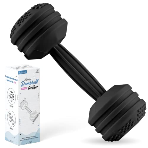 Image of Baby Dumbbell Toy - Silicone Dumbbell Teether Toys Weight Rattle Sensory Toy for Babies - Great Gift for Baby and Toddler Girls or Boys (Black)
