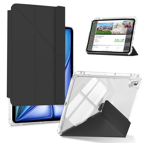 Etui iPad Air 10.9 KeeFos noir avec face arriere translucide et structure legere