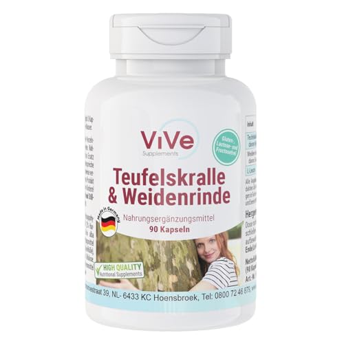 Teufelskralle & Weidenrinde - 90 Kapseln - standardisierte Extrakte mit Harpagosiden und Salicin - hochdosiert und vegan | Qualität aus Deutschland von ViVe Supplements Teufelskralle & Weidenrinde - 90 Kapseln - standardisierte Extrakte mit Harpagosiden und Salicin - hochdosiert und vegan | Qualität aus Deutschland von ViVe Supplements