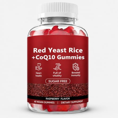 Peehss Red Yeast Rice with CoQ10 Gummies Non-GMO Vegan Raspberry Flavor 60 Gummies
