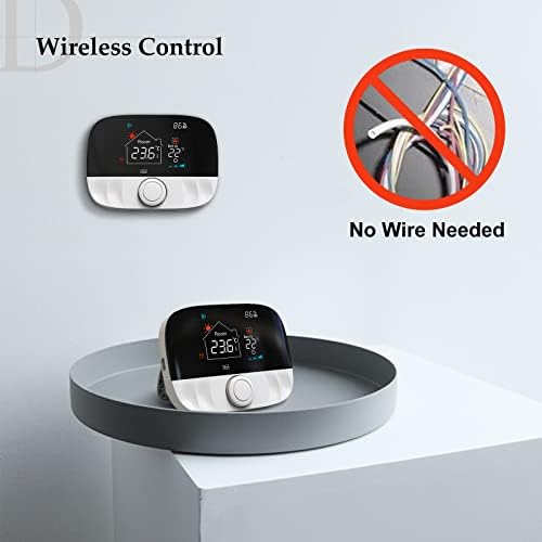 Beok WiFi USB Battery Thermostat, RF Gas Boiler Thermostat with Receiver, Programmable Heater, Smart Room Thermostat, 0.5°C, Hysteresis Temperature Controller, Compatible with Google Home