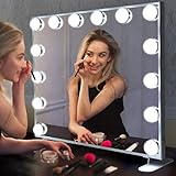 Espejo Maquillaje con Luz Grande: 14 bombillas de alta calidad, 2 colores de luz, iluminación regulable, para satisfacer sus necesidades de iluminación en varias ocasiones. Perfecto para maquillarse en cualquier entorno, en casa o profesionalmente
