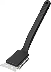 Escova Limpa Grelha Churrasqueira 30cm com Cerdas de Aço Inox e Raspador Metálico – Cabo Ergonômico Antiderrapante