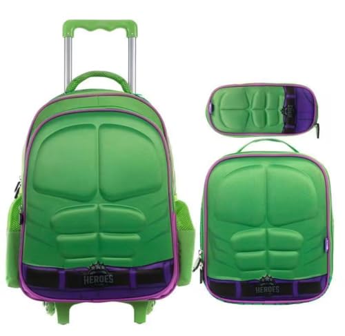 Kit Mochila Estojo Lancheira Heróis Escolar Hulk Meninos 3D