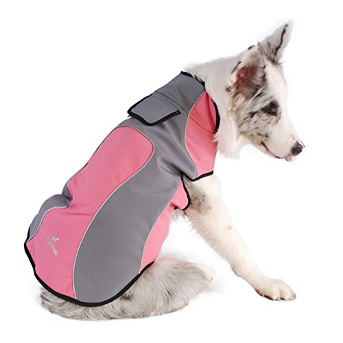 Fosinz Outdoor Waterproof Dog Jacket Dog Coat with Reflective Stripe (M(Neck:18",Chest:21",Length:14"), Pink)