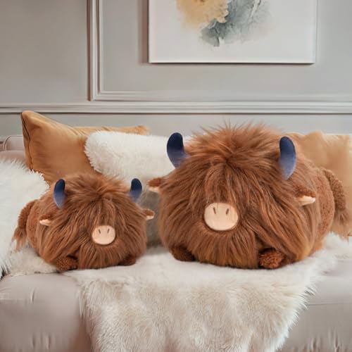 Mewaii 16'' Soft Highland Cow Plush Pillow – Adorable Cuddle Plush Toy, Squishy Stuffed Animal for Kids, Adults, and Plushie Lovers, Perfect for Hugging and Relaxing