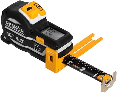 REEKON T1M Utility Digital Tape Measure 16ft (English) – Bluetooth Smart Measuring Tool, 1/32” Accuracy, Saves 1000+ Measurements, LCD Display, 150 Hour+ Battery Life & Rechargeable