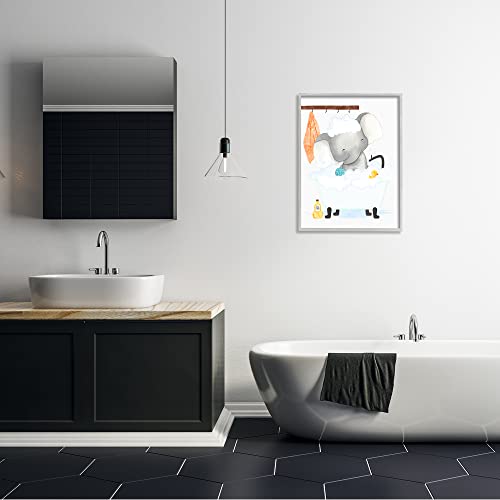 Image of 'Children's Baby Elephant Bubble Bath Rubber'| Framed Giclee Art | Stupell Industries | Gray, 24 x 30 Inches, Easy to Hang and Sturdy, Made in USA, by Erica Billups