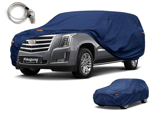 Image of Kaugung Custom Fit SUV Car Cover for Cadillac Escalade ESV /IQ /IQL /EXT & Lincoln Navigator L, Heavy Duty Waterproof All Weather Outdoor Protection, Breathable Vent, Rain Sun Snow UV Proof