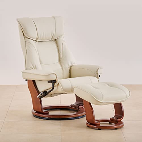 Image of Home Centre | Silas | Faux Leather | Solid Wood | 1 Seater Recliners | Off White | 2 Years Warranty