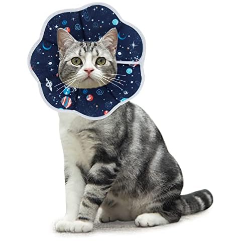 SLSON Cat Recovery Collar Soft Pet Cone Collar Protective Cat Cone Cotton Adjustable Fasteners Collar for Cat and Puppy, Dark Blue (M) Cover