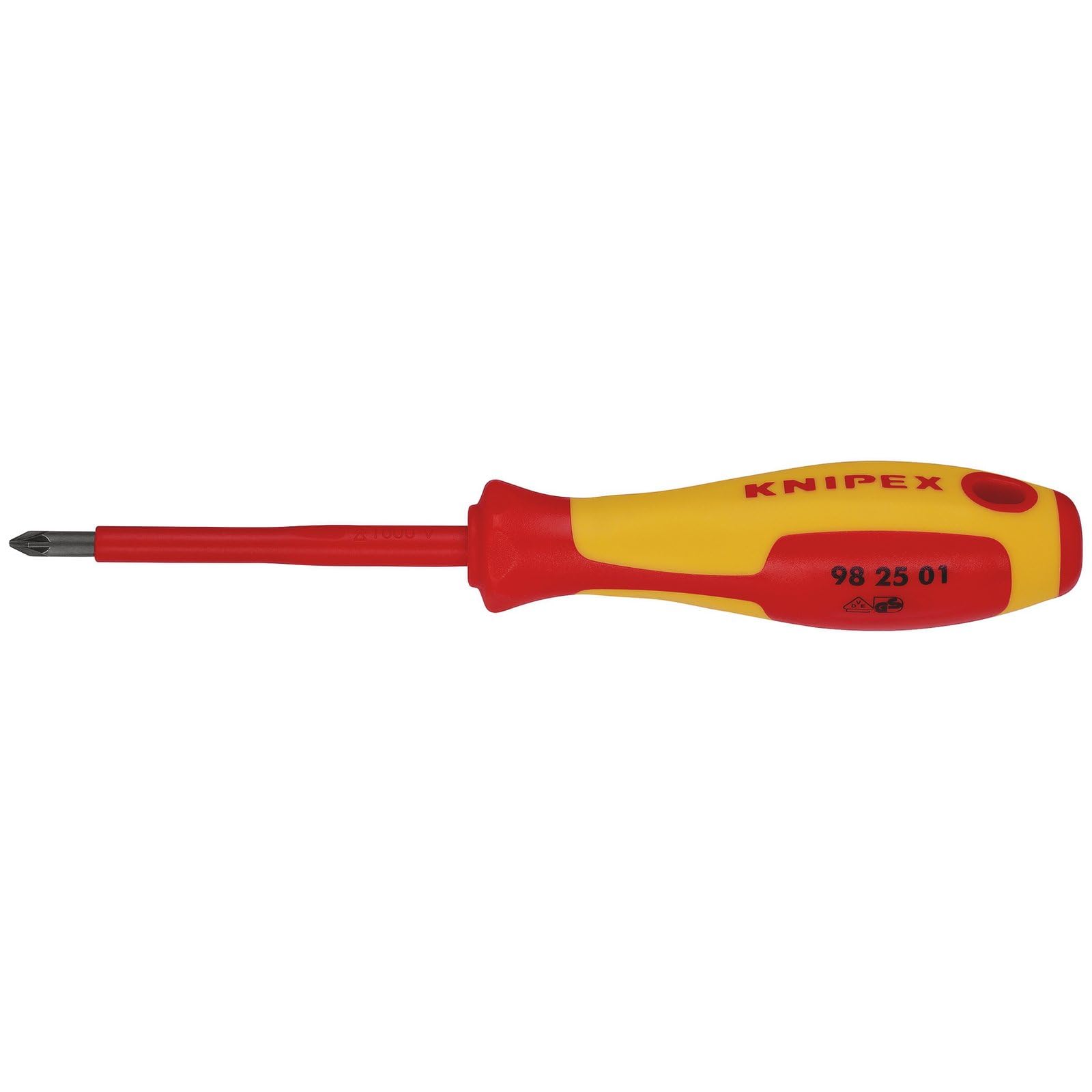 KNIPEX 98 25 01 VDE Insulated Pozidriv Screwdriver, PZ1 x 80mm, Red and Yellow
