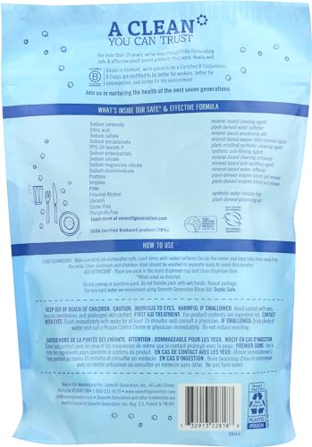Image of Seventh Generation Dishwasher Detergent Pods, Blasts Away Stuck-On Food, Free & Clear, 20 Pods