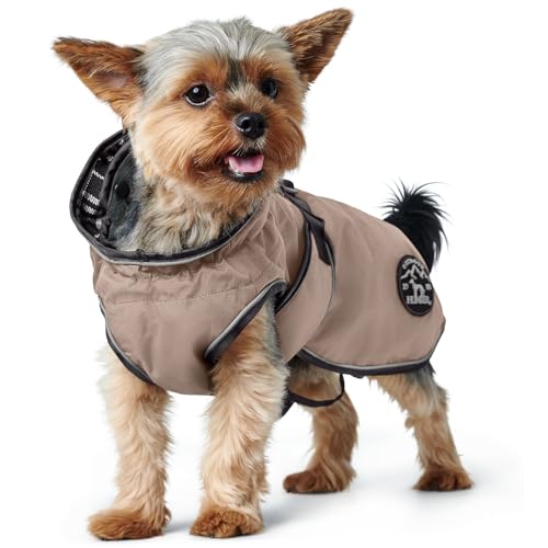 HUNTER Hundemantel UPPSALA, Farbe: taupe, 2in1 Design mit herausknüpfbarem Innenfutter, wasserabweisend, reflektierende Paspeln, geschlossene Bauchseite, optimaler Sitz, Größe: 25