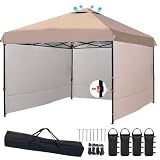 ApeexCanopy タープテント 3m×3m【専用横幕/サイドシート3枚付属】 風抜けベンチレーション 高耐水加工＆シルバーコーティング UVカット紫外線カット 遮熱 ワンタッチタープ 高さ3段階調節 スチール 大型 耐水 キャノピー アウトドア用品 キャンプ用品 タープ タープテント ワンタッチテント ワンタッチタープテント自立式 (グレージュ, 3m×3m)