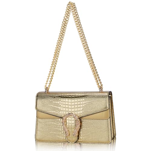 Image of Women's Crossbody Shoulder Bag Snake Print Satchel Purse Leather Chain Clutch Evening Handbag