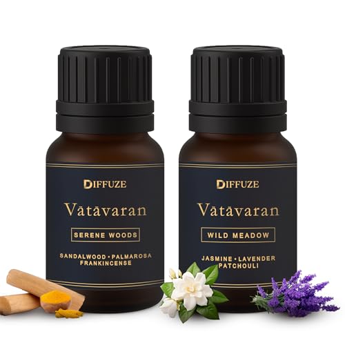 DIFFUZE Premium Nature Duo – 2 × 15 ml Aroma Oil Set (Serene Woods & Wild Meadow) | Sandalwood, Jasmine & Lavender Fragrance Oils for Diffuser, Home & Gifting | Long-Lasting Natural Aroma for Indian Homes
