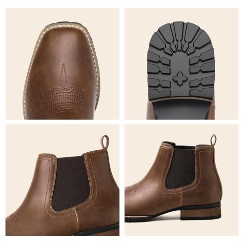 JASONSTAR Chelsea Cowboy Boots for Men Square Toe Western Boots Classic Casual Work Ankle Boots-botines para hombre4