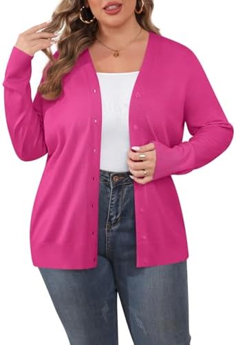 TIANZHU Plus Size Cardigan for Women Button Open Front Long Sleeve V Neck Comfy Lightweight Sweaters XL-4XL